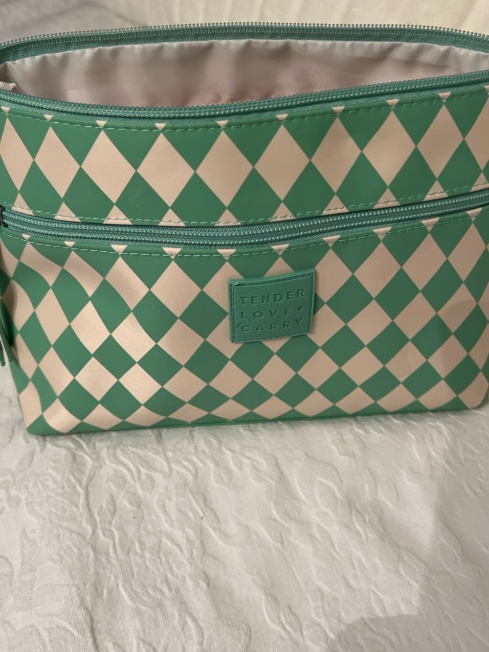 Tender Love & Carry Green Checker Cosmetic Pouch